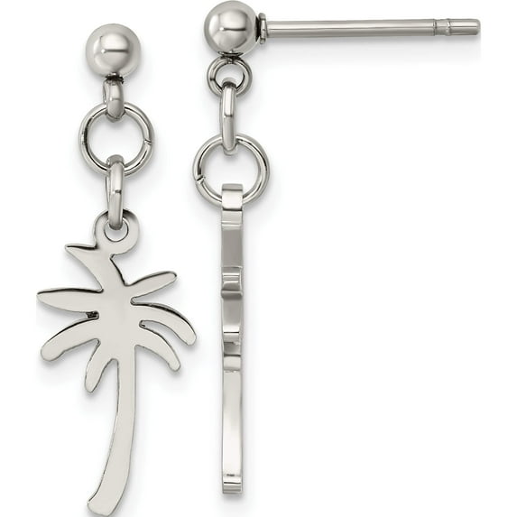 Stainless Steel Polished Palm Tree Post Dangle Earrings (27.72 X 10.95) Made In China sre1199