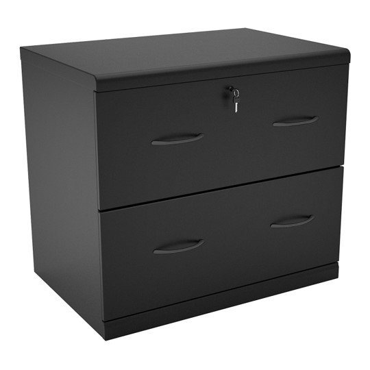 2 Drawer Lateral Wood Lockable Filing Black