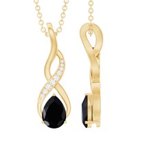 Rosec Jewels Simple Infinity Pendant Necklace, Black Onyx Pendant with Moissanite (5X7 mm), 14K Yellow Gold