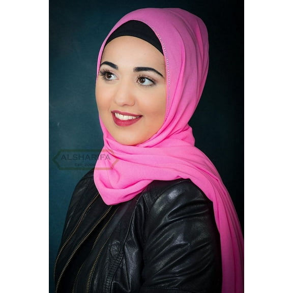 KHALEEJI SHAYLA FASHION SCARF MUSLIM HIJAB 76" X 30"| HEAD WRAP SHAWL WITH STONES - 662814 [HOT PINK]