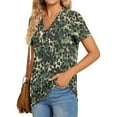 thumbnail image 4 of ZQUUVOU Women's T-Shirt V-Neck Button Printed Short Sleeve Blouse Olive Green (2XL), 4 of 7