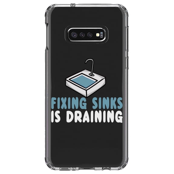 DistinctInk Clear Shockproof Hybrid Case for Samsung Galaxy S10e (5.8" Screen) - TPU Bumper Acrylic Back Tempered Glass Screen Protector - Fixing Sinks is Draining - Plumbing