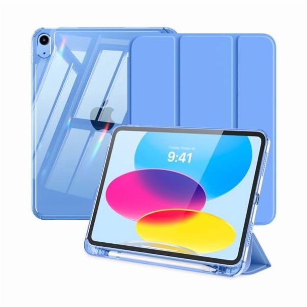 wonim11 MoKo for iPad (A16) 11th Generation Case 11-inch 2025,iPad 10th Generation Case 2022 with Left Pencil Holder,Slim Trifold iPad11 inch Cover with Crystal Clear TPU Back Shell, Light Blue Purple