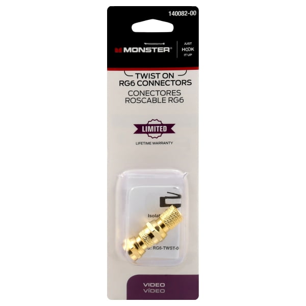 Monster Cable Coax Connectors RG6 75 Ohm Gold 2 Pack
