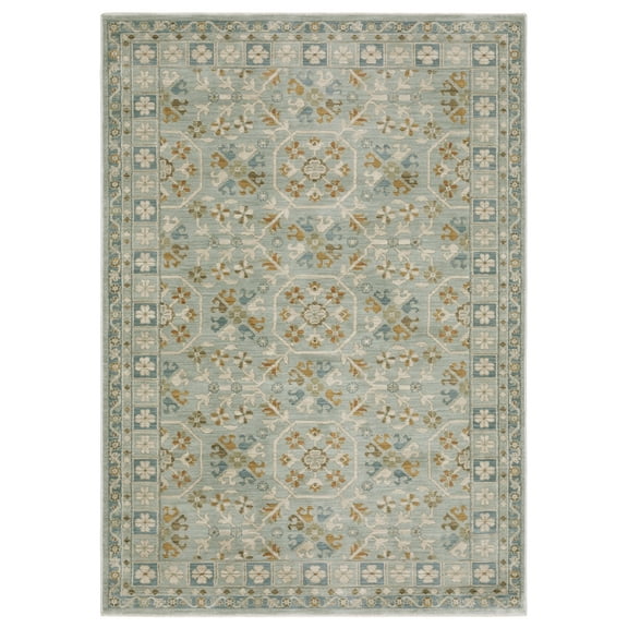 Woven Trends Fiza - MAE14 - Traditonal Style, Oriental Floral Pattern, Stain Resistant & Family Friendly, Living Room, Dining Room, Office, Low Pile Polypropylene Area Rug in Blue - 8' x 11'