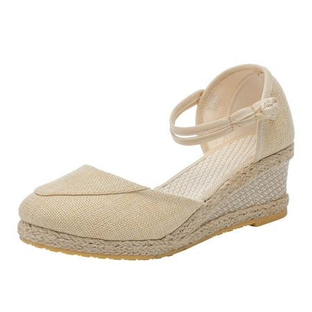 

Larisalt Platform Sandals Women Womens Slingback Flats Closed Pointed Toe Animal Print Low Heel Shoes Slip On Comfortable Sandals Beige