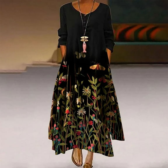 ZHUGeLI Women's 2024 Summer Casual Dresses Flutter Short Sleeve Crewneck Loose Flowy Tiered Beach Maxi Dress with Pockets