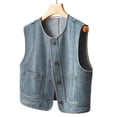 thumbnail image 2 of Fiaer Womens Jean Vest Button down Oversized Denim Loose Fit Sleeveless Spliced Casual Trendy Solid Color Tops with Pocket Blue XL, 2 of 6