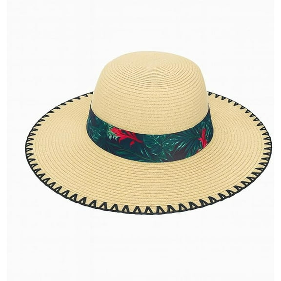 Floppy Synthetic Women’s Wide Brim Straw Sun Hat with Palm Leaf Band – Foldable Summer Beach Hat for UV Protection