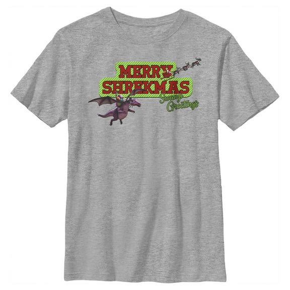 Boy's Shrek Christmas Swamp Greetings Graphic Tee Athletic Heather X Large