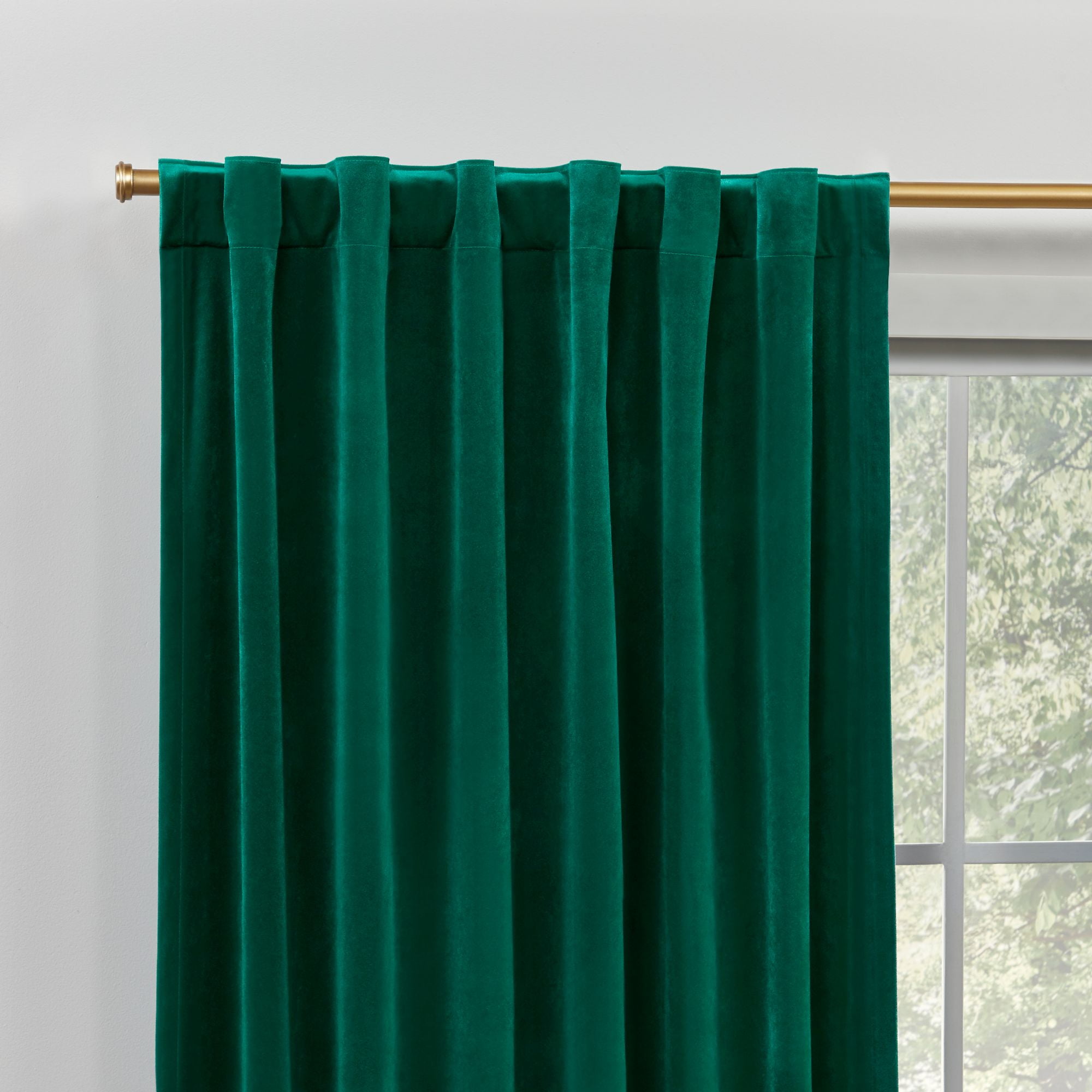 Modern Velvet Light Filtering Window Curtain Panel Pair, Emerald, 52x84