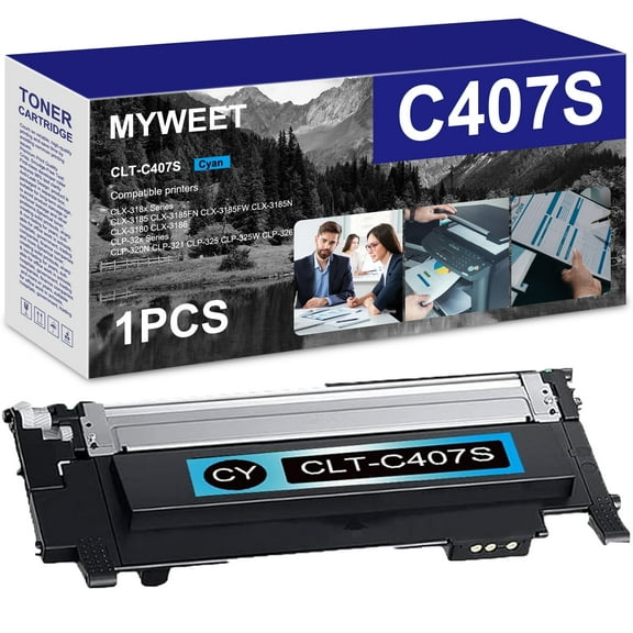 CLT-C407S Cyan Toner Cartridge High Yield Compatible for Samsung CLT-C407S Work with CLX-318x Series CLX-3185 CLX-3185FN CLX-3185FW CLX-3185N CLX-3180 CLX-3186 CLP-32x Printer (1 Pack)