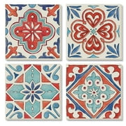 Conimar American Mood Red, White and Blue Stoneware Coasters with Cork Bottom, 4PK