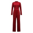 thumbnail image 7 of Womens Long Sleeve Turtleneck Jumpsuit for Casual Work Elegant Solid Color Loose Wide Leg Pants Cocktail Rompers, 7 of 7