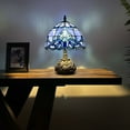 thumbnail image 2 of Tiffany Table Lamp Blue Stained Glass Baroque Style Lavender LED Bulb Included Dragonfly Base for Living Room Bedroom Bedside 10"W*10"D*14"H, 2 of 6