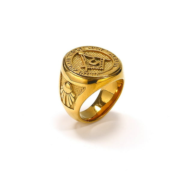 Fashion Rhinestone Masonic Ring 14K Yellow Gold Charm Jewelry Exquisite Mason Freemason Women Men Ring