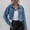 Blue, variant on Jacenvly Jackets for Women Casual 2024 Solid Denim Jacket Soft Comfort Long Sleeve Cardigan Lapels Pocket Button up Outerwear Loose Cozy Short Blouse