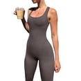 thumbnail image 4 of Caitzr Womens Sexy Yoga Bodycon Jumpsuits Ribbed Knit Workout Rompers Square Neck Solid Color One Piece Exercise Outfits, 4 of 7