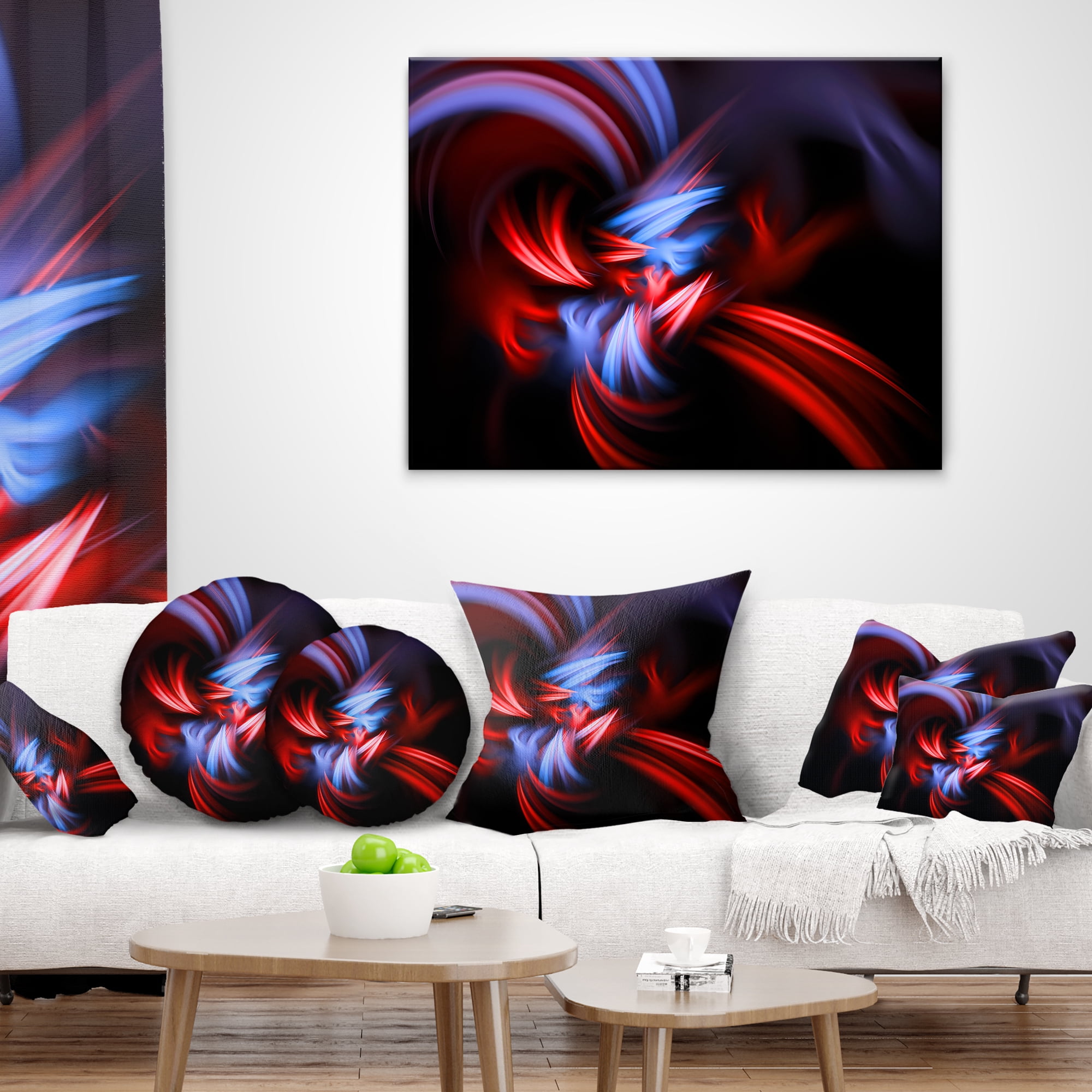 Designart Fractal Red Connected Stripes - Contemporary Throw Pillow - 16x16