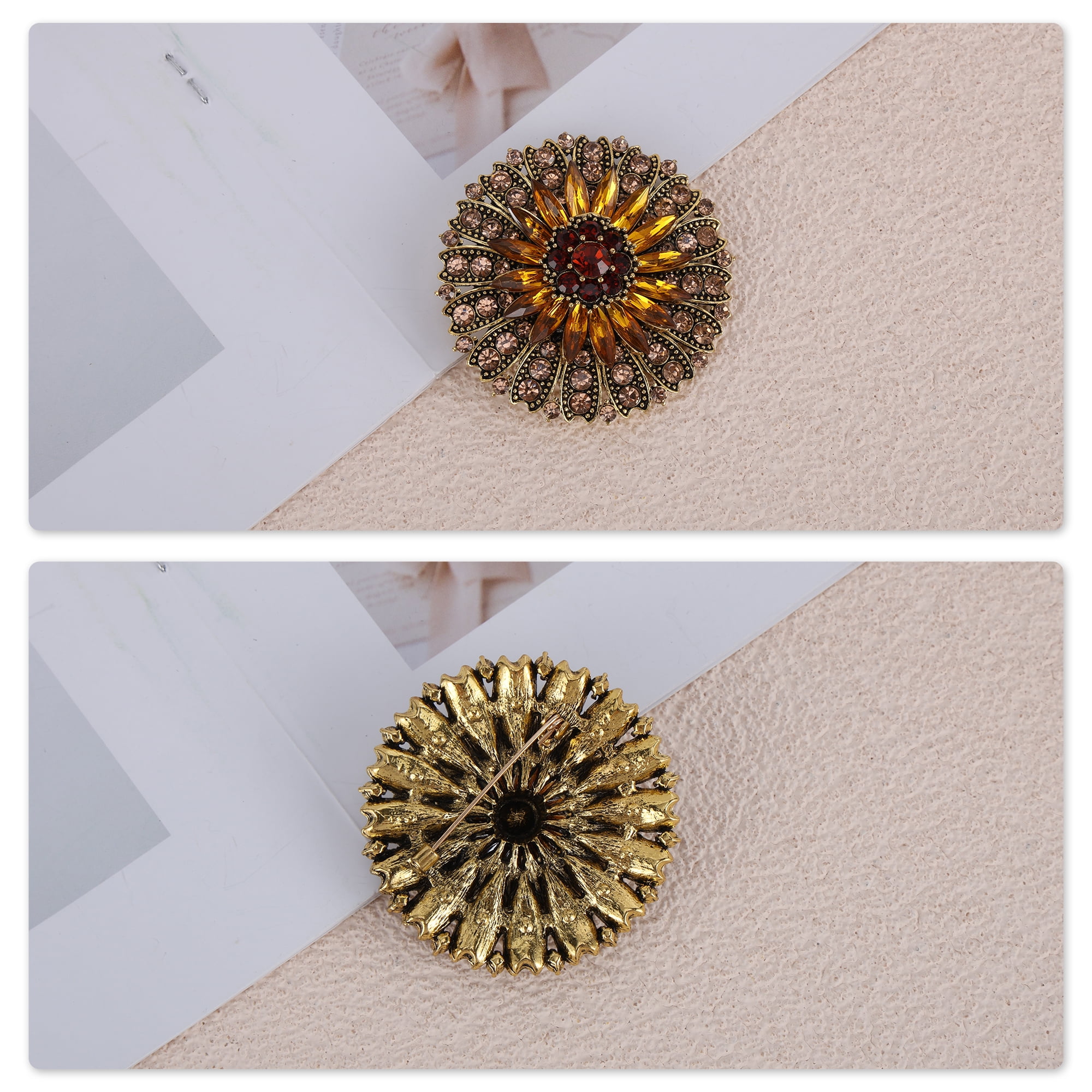 Unique Bargains Elegant Sunflower Rhinestone Brooch for Fashionable Accessories Coffee