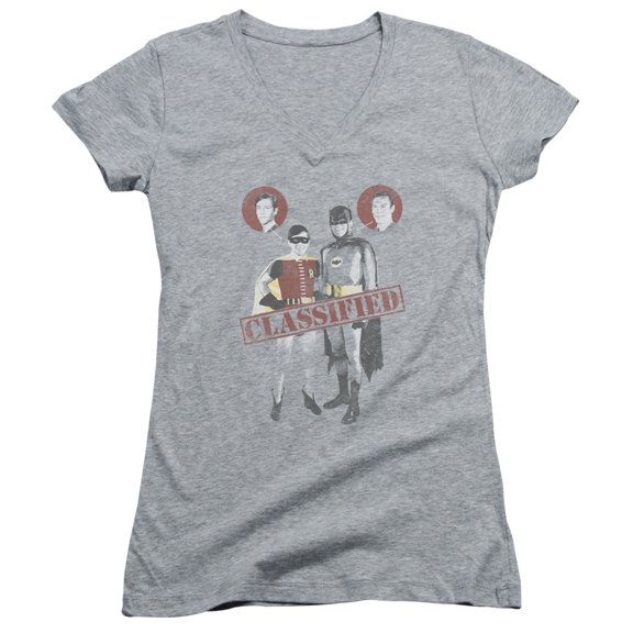 Batman Classic TV Classified Junior Women's T-Shirt V-Neck-Athletic Heather