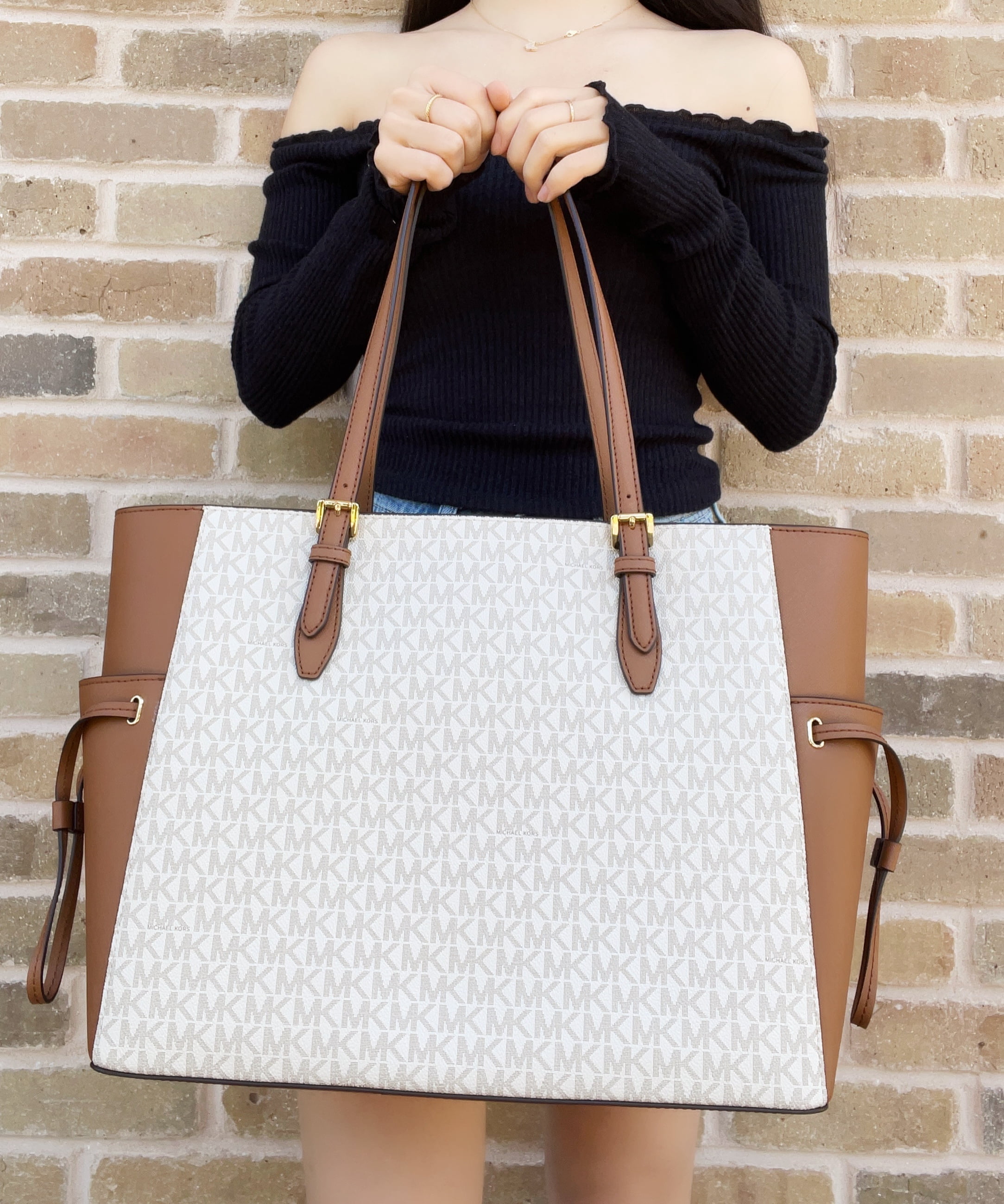 Michael Kors Gilly Women Large Drawstring Handbag Tote Purse Shoulder Bag -  Var PLAIN BLACK - Michael Kors bag 
