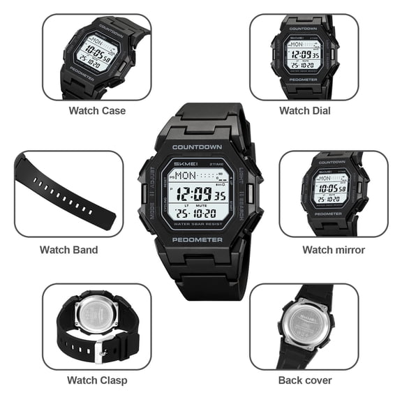 ToyKingdee Men's Water-Resistant Sports Watch with Pedometer, Countdown Timer, and Luminous Display