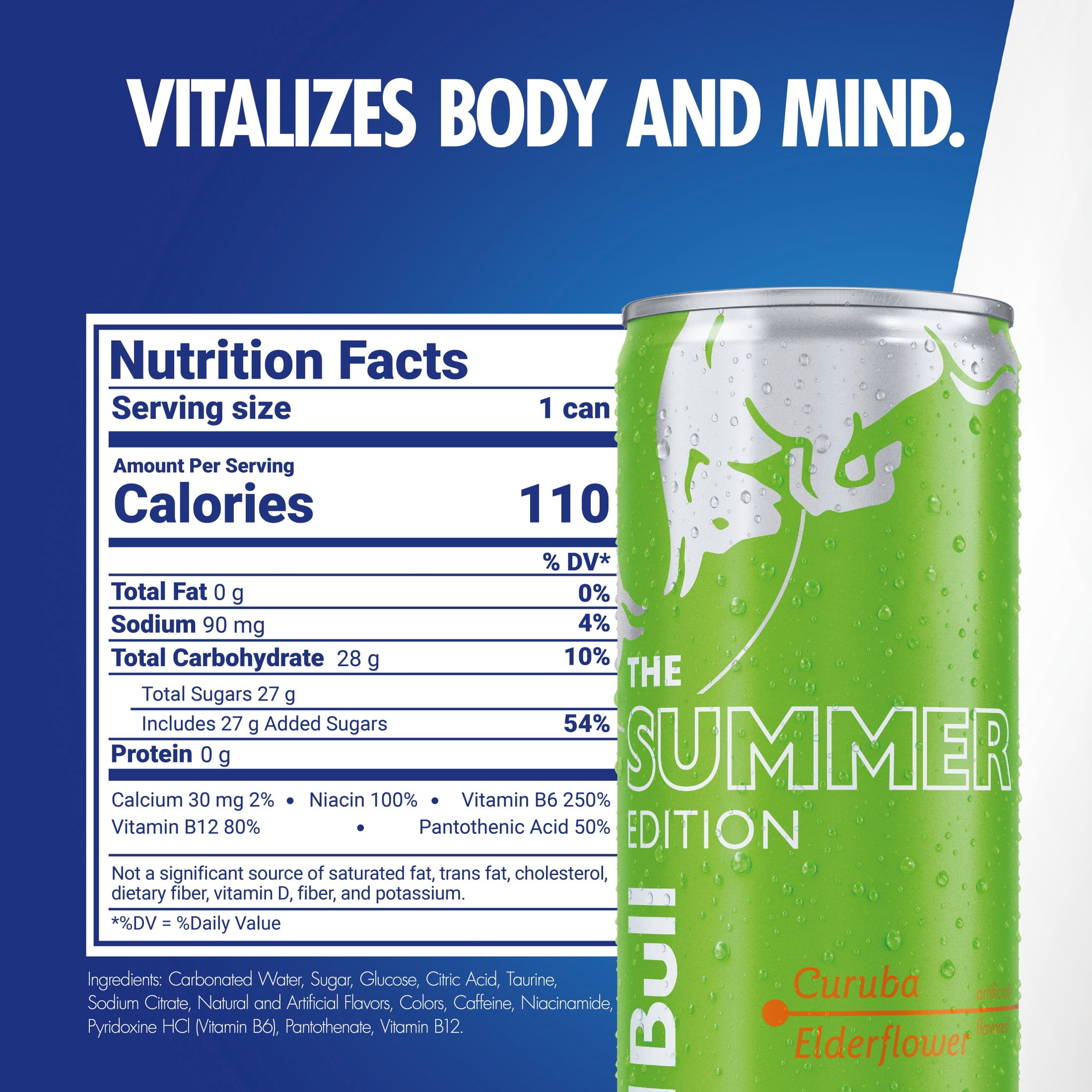 (4 pack) Red Bull Green Edition Energy Drink, Curuba Elderflower, 8.4 fl. oz. Can,  80mg Caffeine