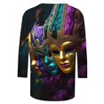 thumbnail image 4 of Cavosen Carnival Day Womens Tops 3/4 Sleeve T Shirt Holiday Mardi Gras Crewneck Shirts Mask Graphic Print Tops Festival Novelty Blouse Casual Workout Tees Party Shrove Tuesday T-Shirts 3XL, 4 of 5