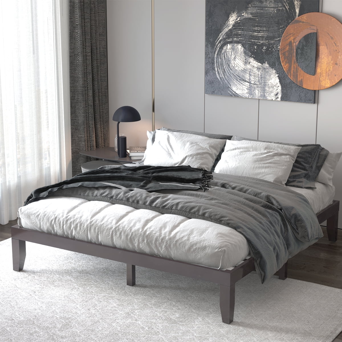 Costway King Size 14'' Wooden Bed Frame Mattress Platform Wood Slats Support  Espresso