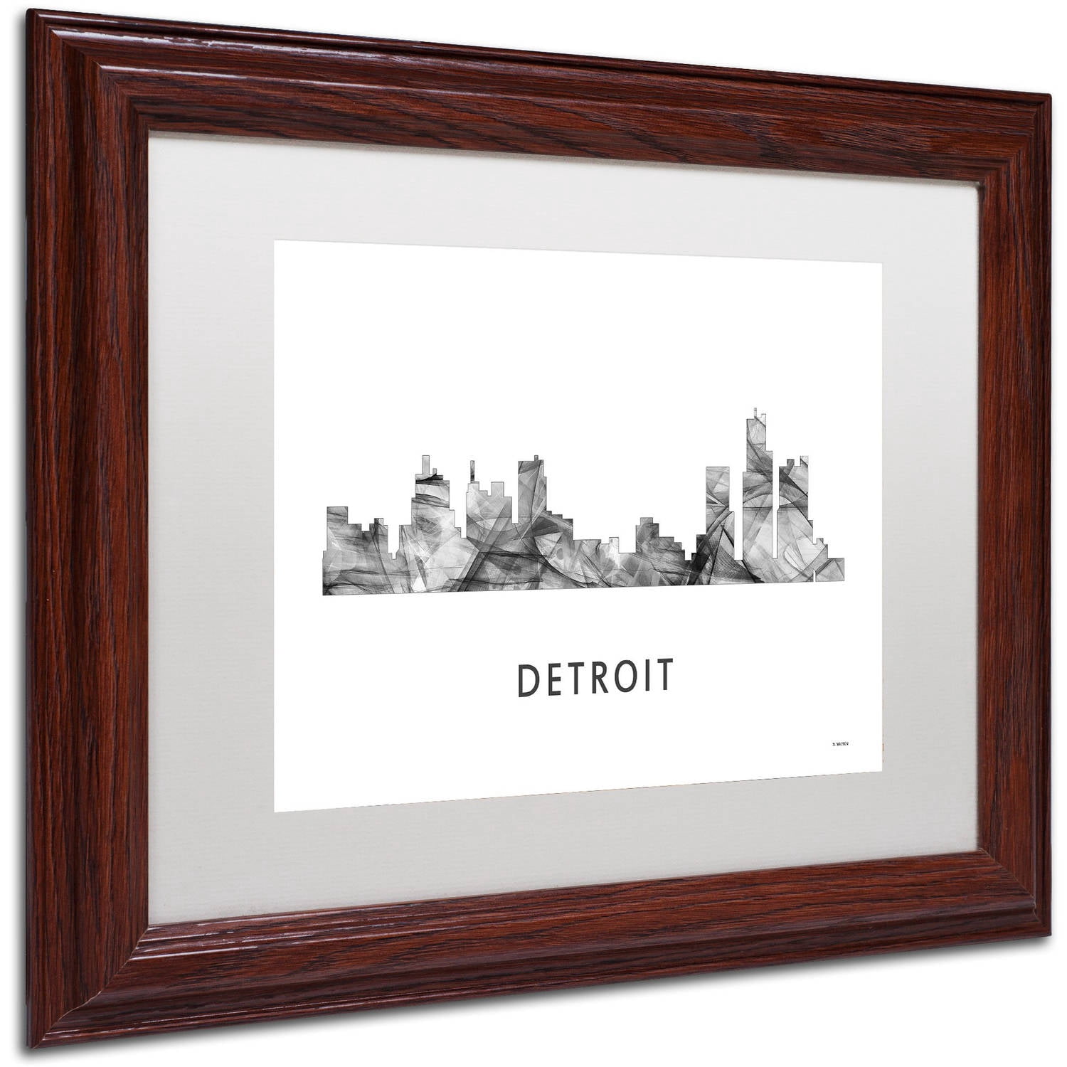 Trademark Fine Art 'Detroit Michigan Skyline WB-BW' Canvas Art by Marlene Watson, White Matte, Wood Frame