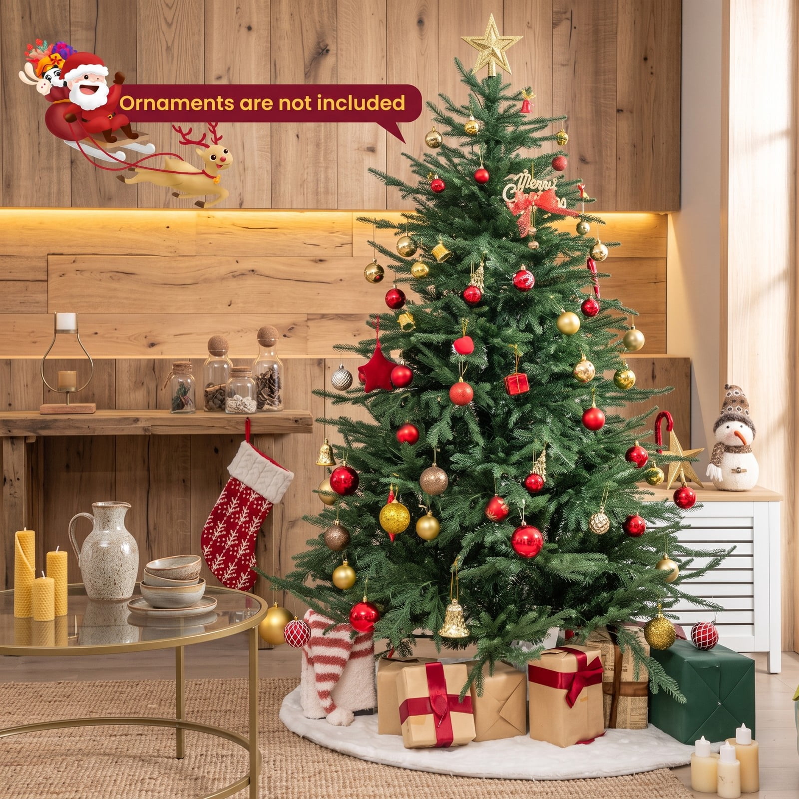 RUIE 6 ft Pre-Lit Artificial Christmas Tree with 280 Warm White LED Lights, 8 Lighting Modes, 788 Branch Tips, PE PVC Hinged Full Spruce Xmas Tree with Metal, Green
