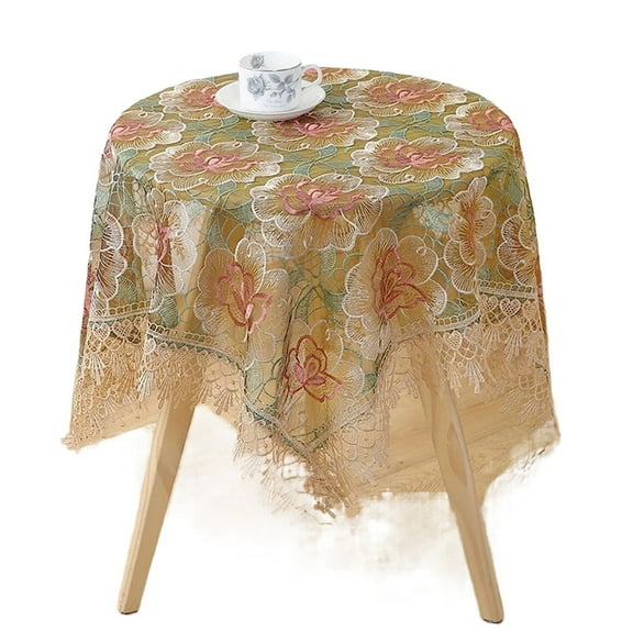 Beige Cream Lace Tablecloth Square, Vintage Floral Pattern Lace Table Cloth Cover Polyester Fabric for Wedddig Party Dinning Room Tables Decor 22/33 Inch