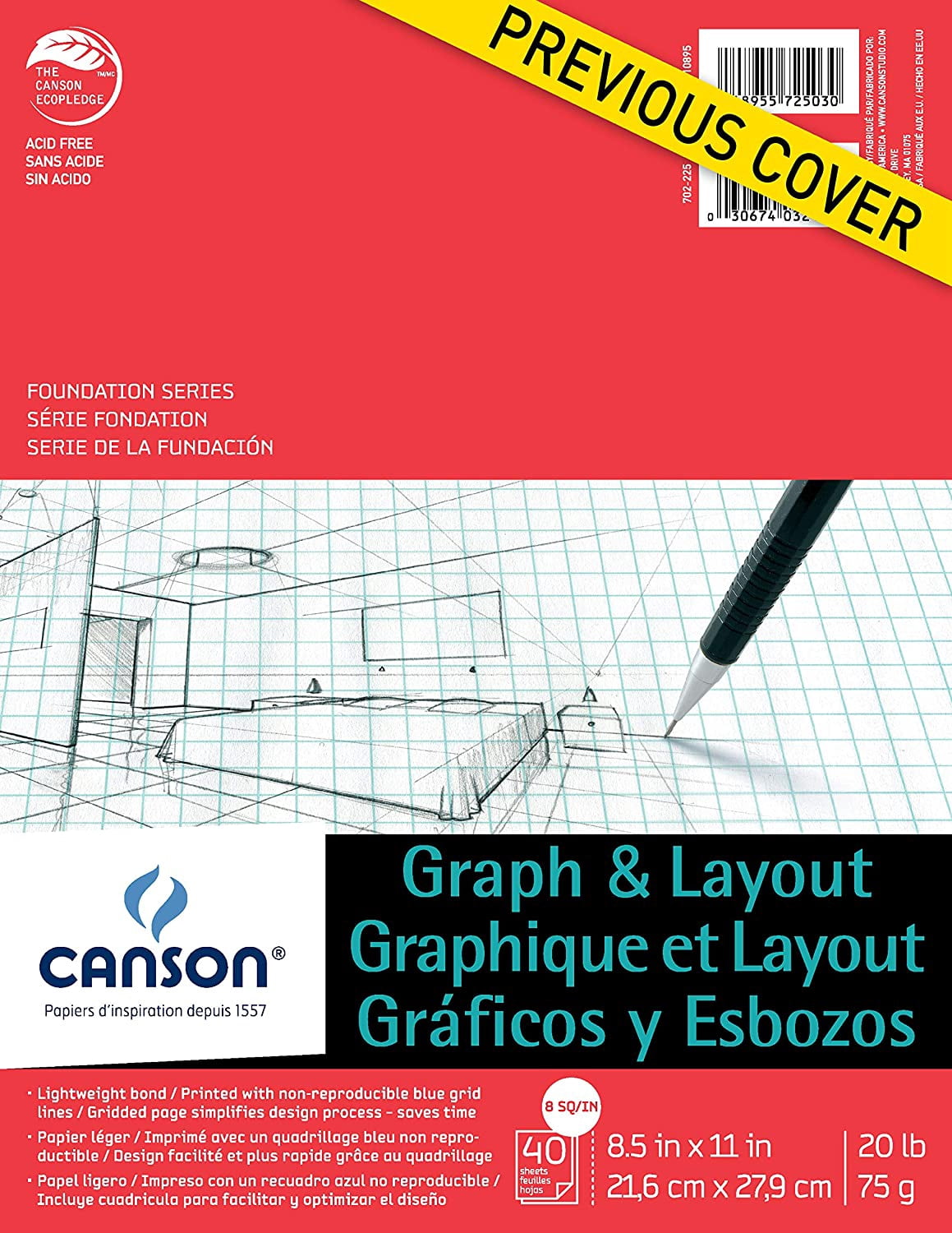 Canson Artist Series Graph & Layout Paper Pad, 40 Sheets, 8" x 8" Grid, 8.5" x 11"