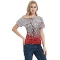 thumbnail image 3 of Womens Short Sleeve One Shoulder Sparkly Glitter Sequin Top Shirt, 3 of 5