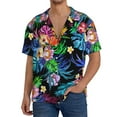 thumbnail image 3 of Easygdp Colorful Flowers Men's Casual Short-sleeved Shirt with Pocket and Button Suitable for Beach Vacation Leisure - Large, 3 of 7