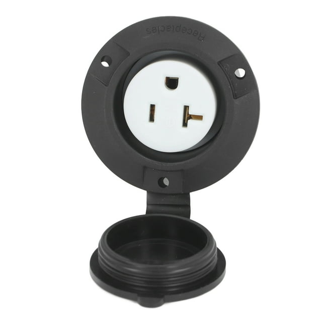Flanged Power Outlet, Easy Installation Wide Application PC and Rubber 3 Wire UV Resistant Straight Plug Socket 125V 20A for Industrial