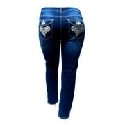 Jack David Fleur-de-lis Womens Plus Size Skinny Stretch Blue Denim Jeans Pants (3687 Blue)
