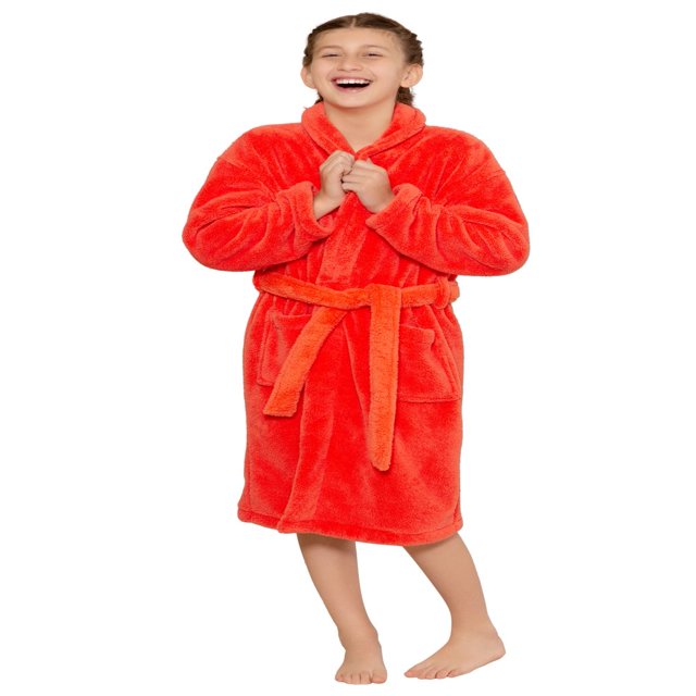 PEACNNG - Girls‘ Microfleece Plush Robe - Warmth Soft and Cozy - Luxurious With 2 Pockets & Belt (PNK-Medium)