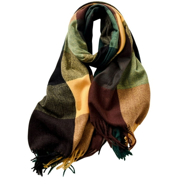 Fgnfyis Women's Long Plaid Blanket Scarf Winter and Fall Warm Big Tartan Scarves Wrap Shawl Elegant and Stylish Green