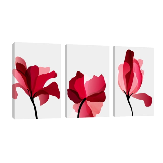 Cuadro Decorativo Tríptico Vertical Flores Rojas Canvas Revolution Set De 3 Cuadros 25x38 cm
