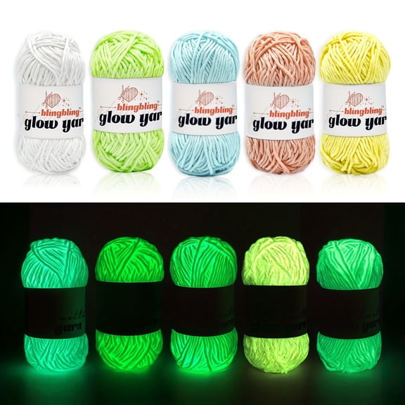AIGIA 5 Pcs Glow in The Dark Yarn DIY Glow Yarn for Knitting Luminous Yarn for Crocheting Sewing Supplies DIY Arts