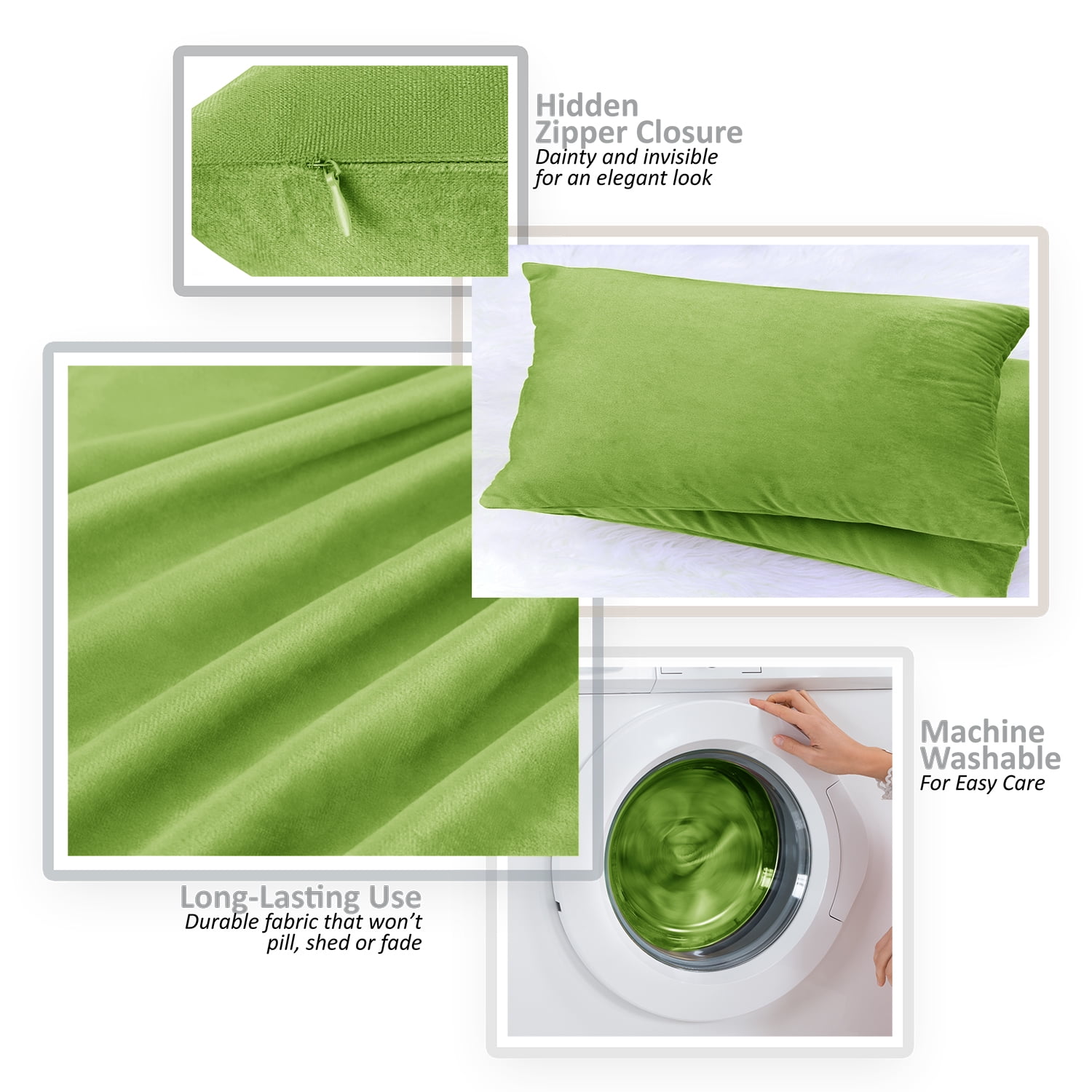 Clara Clark Plush Solid Decorative Microfiber Square Throw Pillow Cover with Throw Pillow Insert for Couch, Garden Green, 28"x28"", 4 Piece Decorative Soft Throw Pillow Set