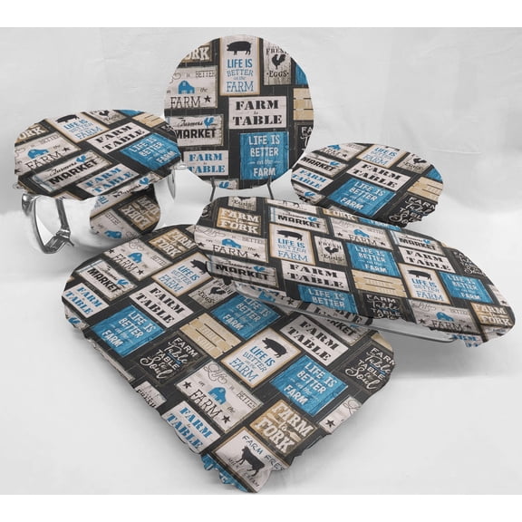 Farm To Table Reusable Fabric Bowl and Casserole Pan Covers by Penny's Needful Things (5 Cover Set) (Blue)