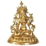 Exotic India Tibetan Buddhist Deity White Tara Brass Statue Yellow