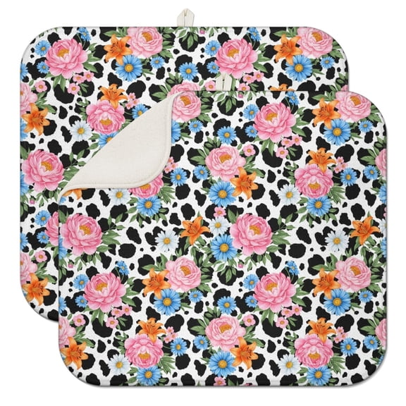 Pioneer Flower Floral Print Pattern Kitchen Dish Drying Mat 1 Pack, Ultra Absorbent Microfiber Drainer Mat, 16"x18"