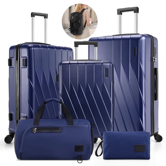 SANOPY 5-Piece Luggage Set: 20" 24" 28" PC Luggage Hardshell Carry on Suitcase with Spinner Wheels & TSA Lock Cosmetic Bag & Versatile Fitness Duffel