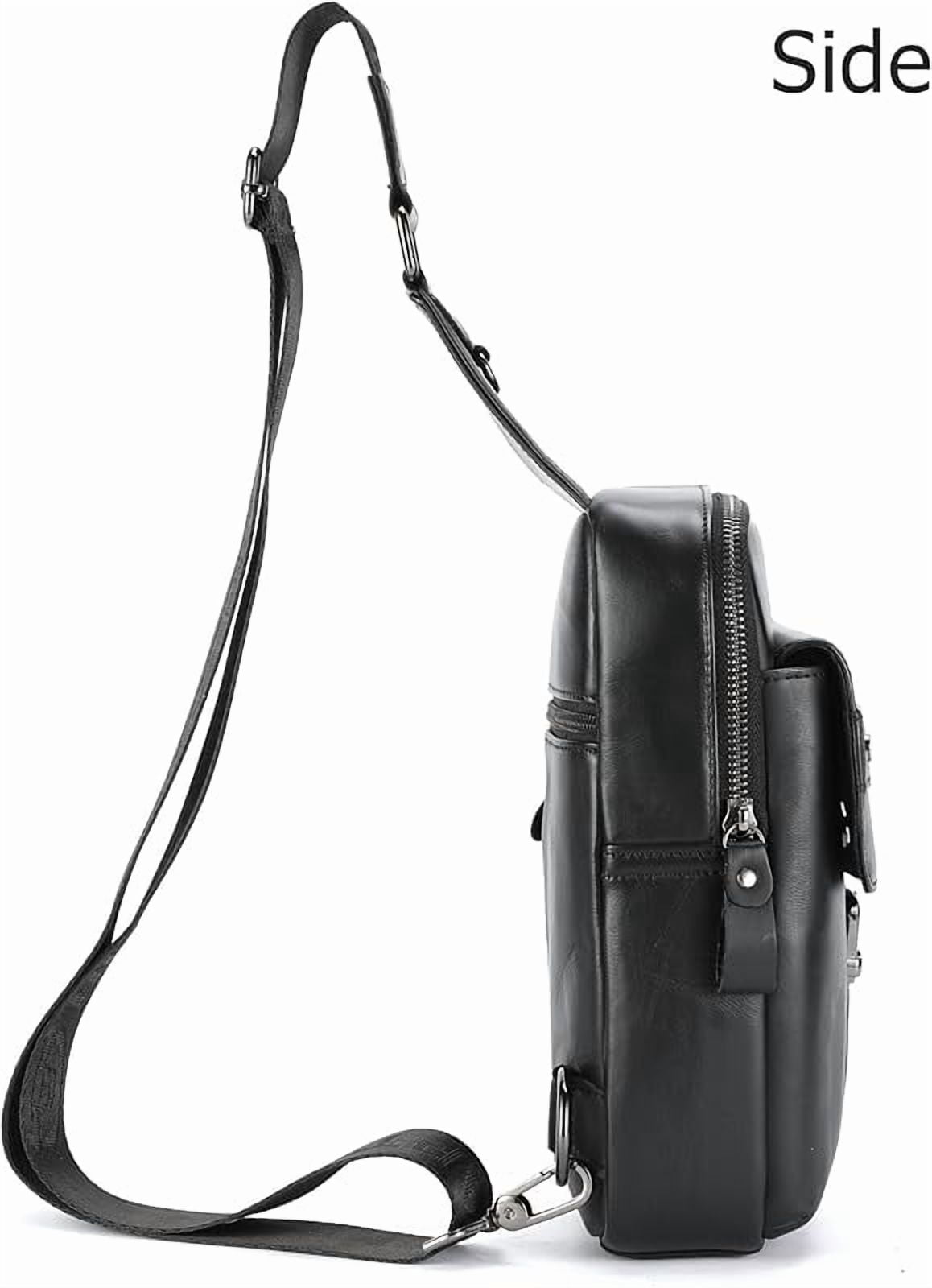 BULLCAPTAIN Men's Leather Samll Crossbody Backpack Sling Chest Bag for Hiking Travel