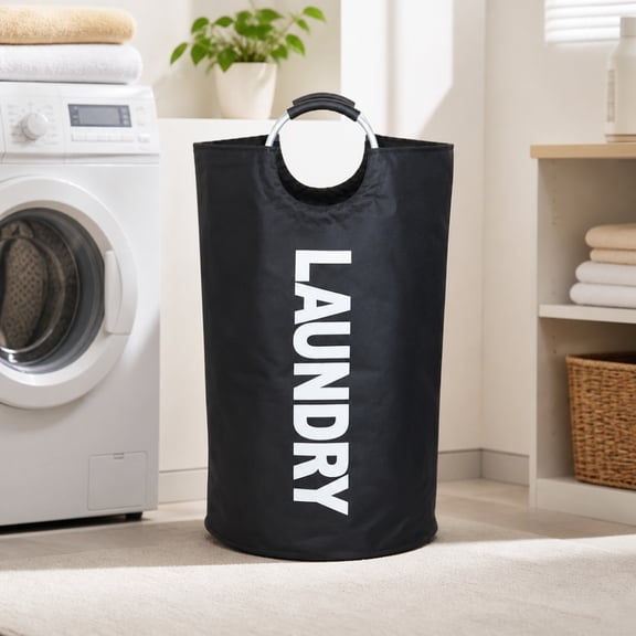 90L Large Laundry Basket, Collapsible Laundry Bag, Foldable Laundry Hamper, Folding Washing Bin (Black)
