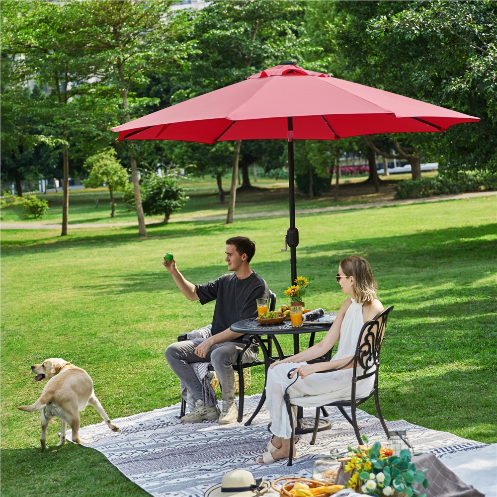 Renwick 9ft Outdoor Market Patio Umbrella with 32 LED Lights, Red